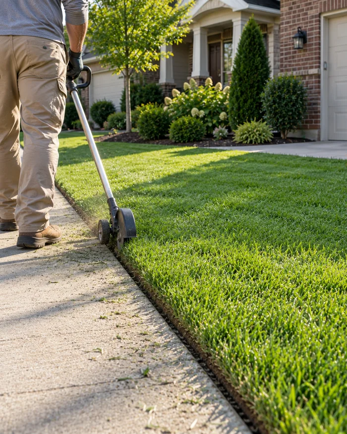A crisp edge trimmed along a lawn border for a clean, finished line